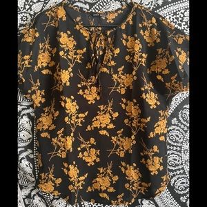 NEW Black Orange Floral Front-Tie Blouse